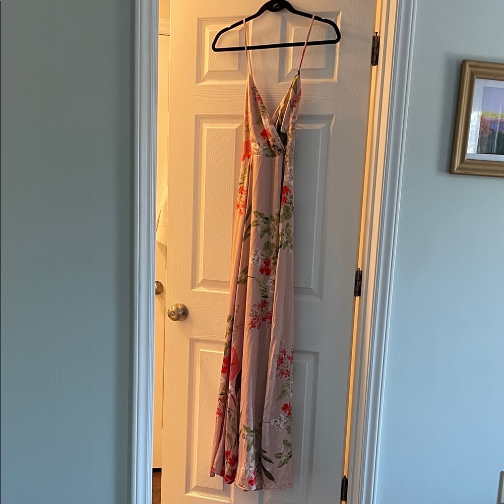 Lulus Floral Print Satin Maxi Dress Womens